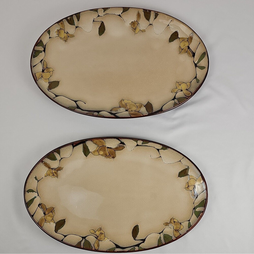 Mikasa Gourmet Basics Enjoy Oval Serving Platters Floral China Set of 2